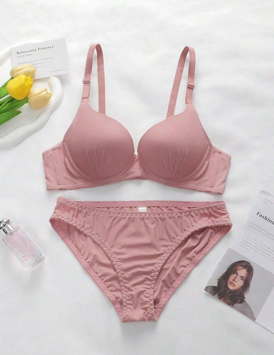 Simple & Elegant Pure Color Bra & Panty Set – Everyday Comfort-6006